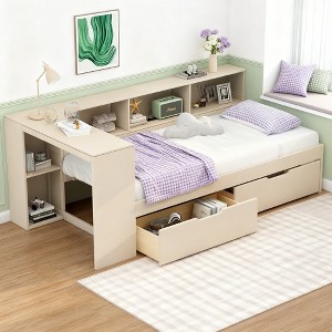 Luxystar Twin Size Platform Bed with Storage Shelves, 2 Drawers, Charging Station and Upholstered Headboard - 1 of 4
