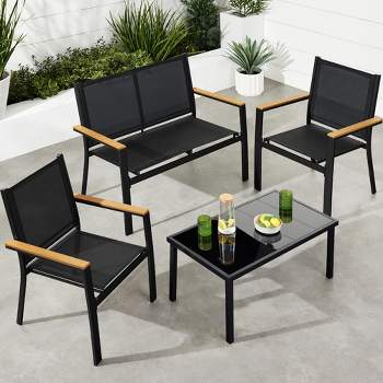 Best Choice Products 4-Piece Outdoor Textilene Patio Conversation Furniture Set w/ Loveseat, Table