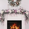 MOEPISY 6 Ft Christmas Garland for Mantle, Pink Christmas Decor Flocked Garlands with Magnolia Flower Balls & Pink Gold Leaves - 3 of 4