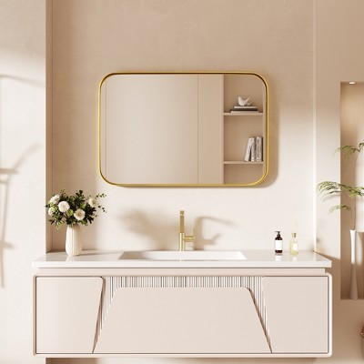 Tempered Glass Rounded Rectangle Framed Wall-Mounted Bathroom Vanity Mirror