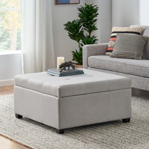 Square Storage Ottoman Upholstered Ottoman Footstools with Tufted Waffle Stitching, Light Gray-Merax - 1 of 4