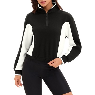 ATHLECHIC Women's Cropped Half Zip Pullover Long Sleeve Oversized Sweaters Workout Fall Outfits with Pockets Sweatshirts