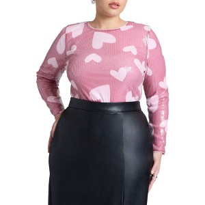 ELOQUII Women's Plus Size Sequin Heart Top - 1 of 4