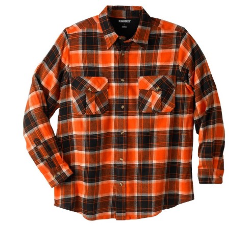 Kingsize Men's Big & Tall Plaid Flannel Shirt - L, Burnt Orange Plaid ...