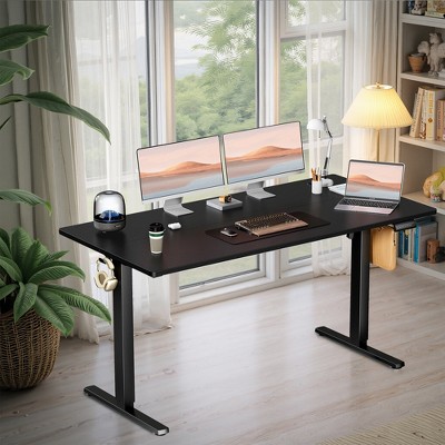 MAYEERTY 55in Computer Desk with Storage, Modern Writing Desk with Fabric Drawers for Home Office, Black