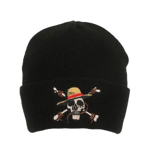One Piece Straw Hat Pirates Skull & Crossbones Logo Black Cuff Beanie - 1 of 4