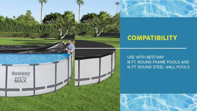 Bestway Round Pool Cover for Above Ground Pro Frame Pools with Drain Holes and Secure Tie-Down Ropes, 2 of 11, play video