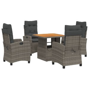 vidaXL 5 Piece Patio Dining Set with Cushions - Gray Poly Rattan Adjustable Recliner Chairs & Lift-up Table for Garden & Patio - 1 of 4