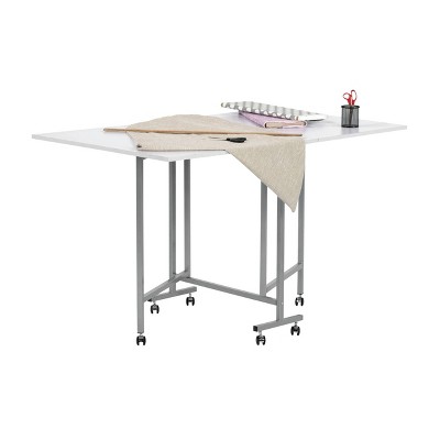 Sew Ready Silver White Folding Craft Table with Locking Wheels