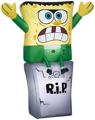 Gemmy Airblown Inflatable SpongeBob as Monster on Tombstone Nick, 3 ft Tall, Multi