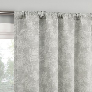 No. 918 1pc 50"x63" Koda Leaf Woven Jacquard Semi-Sheer Rod Pocket Curtain Panel Light Gray - 1 of 4