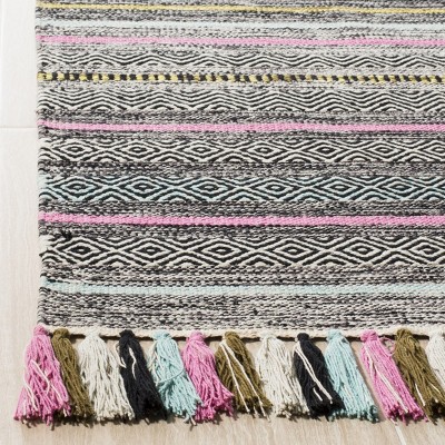 Montauk Black and Multi Striped 6' x 6' Wool Cotton Area Rug