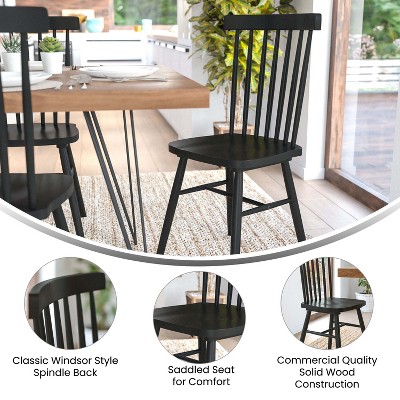 Black Solid Wood Upholstered Windsor Side Chairs, Set of 2