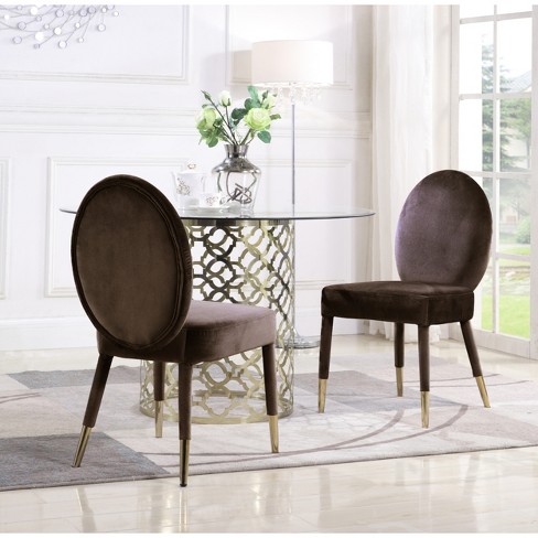 Iconic Home Oval Back Dining Chair Lambrett Set of 2 Brown