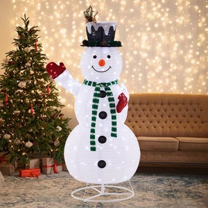 Mr Ironstone 5ft Lighted Snowman, Large Outdoor Christmas Decoration with 200 LED Lights, Multicolored Scarf and Hat - 1 of 4