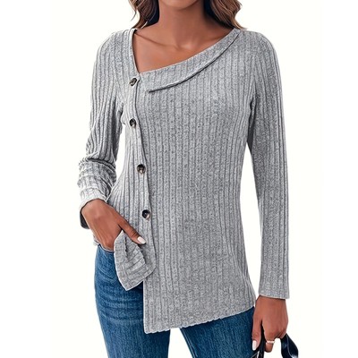 Women's Long Sleeve Shirts Blouse Button Detail V Neck Casual Workout Tees Fall Top Tunic