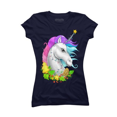 Junior's Design By Humans Christmas unicorn By NikKor T-Shirt