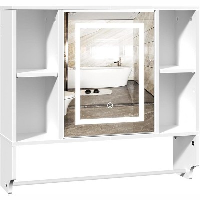 MaseiKar Bathroom Wall Cabinet with Mirror, Mirrored Over The Toilet Storage Cabinet with Adjustable Shelves, White