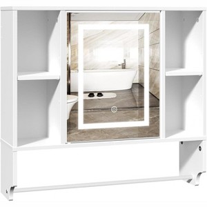 MaseiKar Bathroom Wall Cabinet with Mirror, Mirrored Over The Toilet Storage Cabinet with Adjustable Shelves, White - 1 of 4