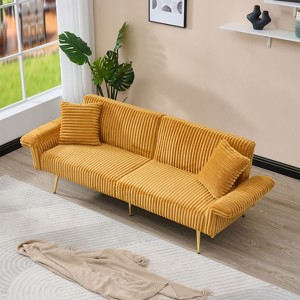 Dovelina Corduroy Foldable Double Sofa Bed with Folding Armrests for Living Rooms -Yellow - 1 of 4