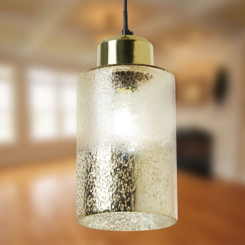 River of Goods 6&#34; Aimee Textured Metallic Gold and Clear Ombre Glass Cylinder Shaped Pendant Lamp, 4 of 10