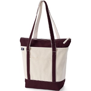 Lands' End Zip Top Long Handle Canvas Tote Bag - 1 of 4