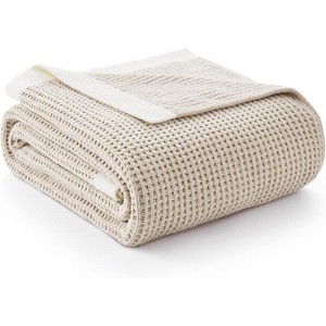 Attop Waffle Throw Blanket for Couch, Soft Cozy Chenille Knit Blanket Warm Decorative Throw for Sofa, 50"x60", Beige - 1 of 4