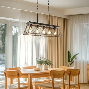 DORESshop 5-Light Industrial Rust Island Chandelier with Metal Shade,E26 Farmhouse Pendant Light for Kitchen and Dining Room - 1 of 4