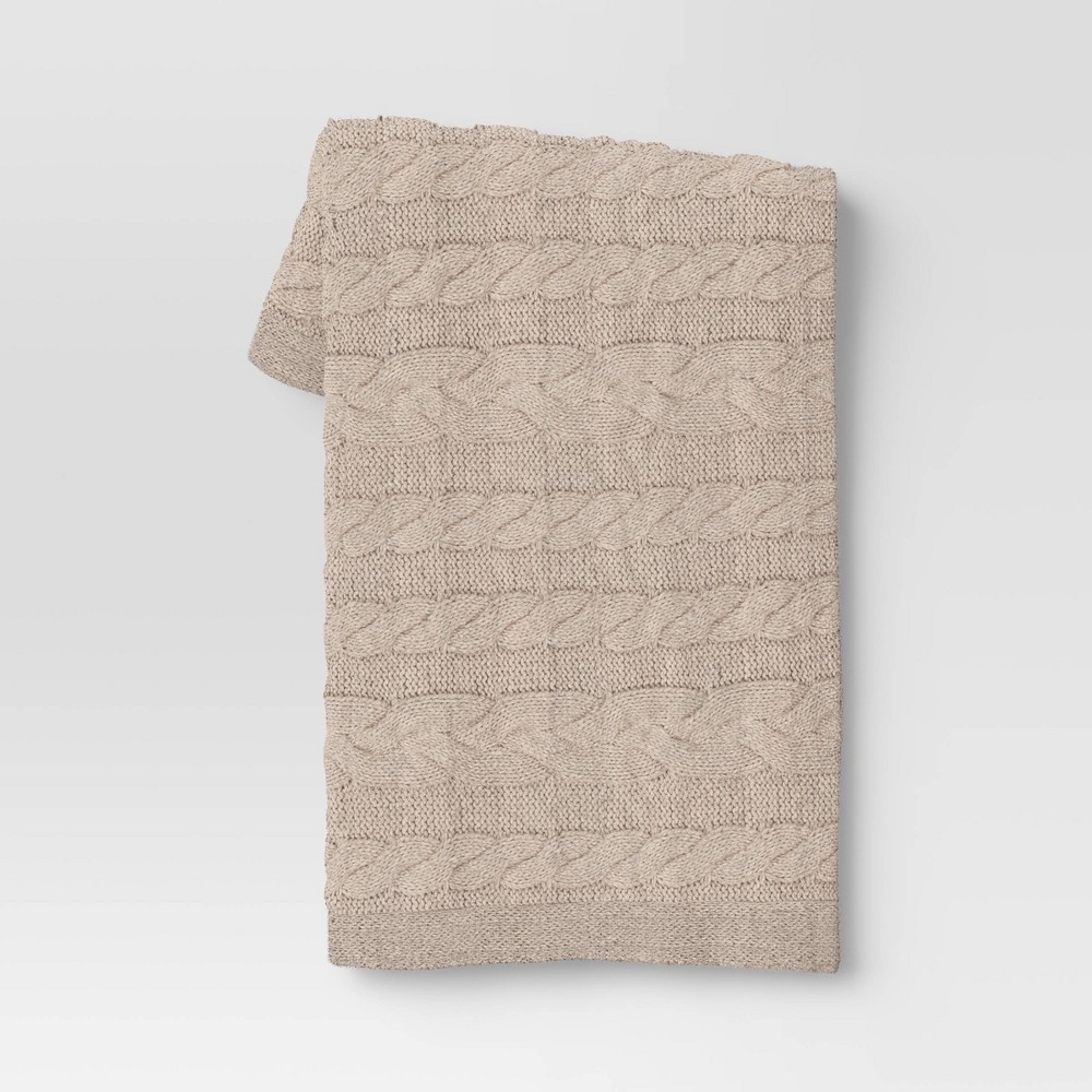 Chunky Cable Knit Reversible Holiday Throw Blanket Beige - Threshold™