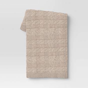 Chunky Cable Knit Reversible Holiday Throw Blanket Beige - Threshold™