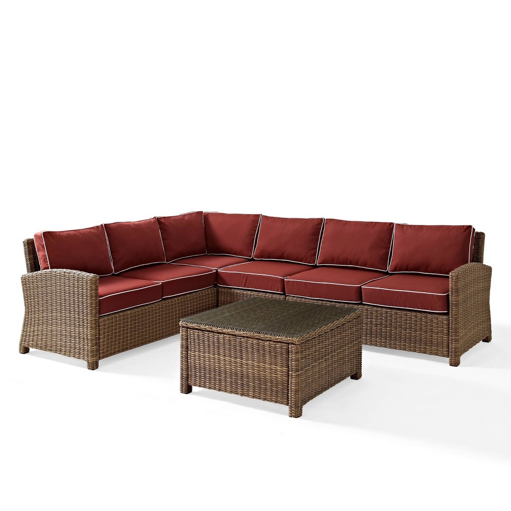 Photos - Garden Furniture Crosley Bradenton 5pc Outdoor Wicker Sectional Set - Sangria - : Steel Frame, UV-Resistant, Modular Design 