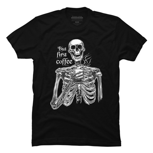 Men's Design By Humans Halloween Skeleton Drinking Coffee. But First ...