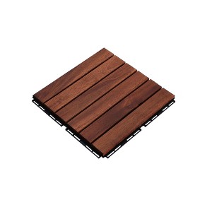 Vynxaria 10 Pieces of Red - Brown Solid Wood - Look Tile Flooring, 12x12 Square with Striped Pattern, Ideal for Patio, Poolside, Balcony, Courtyard - 1 of 4