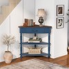 HDZNVF 33.8 inch Small Triangle Corner Table, 3 Tier End Corner Table with Solid Wood Legs, Navy Blue and Espresso Top - 2 of 4