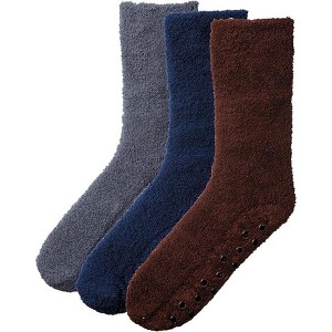 JAMES FIALLO Mens 3 Pairs Urban Neutrals Patterned Solid Anti-Skid Soft Fuzzy Crew Socks - 1 of 3