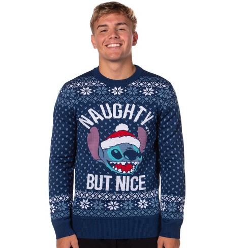 Disney Lilo And Stitch Men s Naughty But Nice Ugly Christmas Sweater Pullover m Blue Target