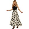 Women's Flowy High-Waist Maxi Skirt - Summer Pleated Long Skirt with Pockets Black Flower Light Beige - 2 of 4