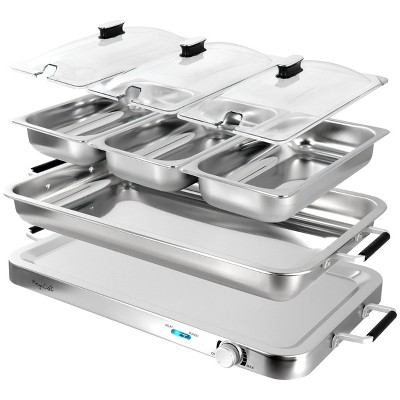 Silver Stainless Steel 3-in-1 Electric Buffet Server and Warming Tray