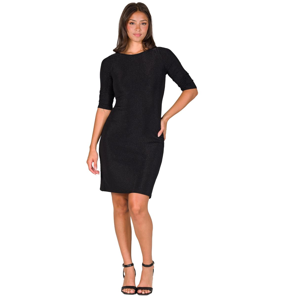 Petite Elbow Length Sleeve Shimmer Bodycon Mini Party Dress - 24seven Comfort Apparel™