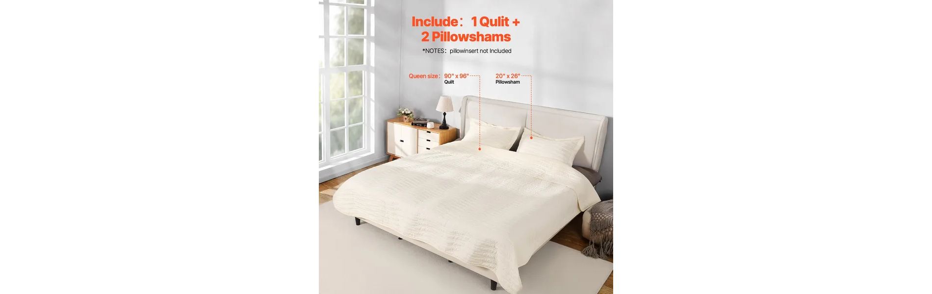 Quilt Set, 3-Piece Lightweight Comforter, Cotton King Size Quilt Bedding Set, Beige Bedspreads with 1 Quilt and 2 Pillow Shams, Lightweight