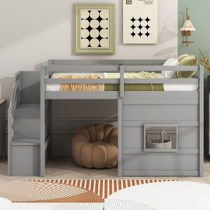 PAGED Twin XL over Queen Size Bunk Bed Modern Simple Wooden Bed Frame with Convertible Design, Guardrails and Ladder - 1 of 4