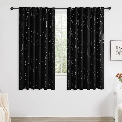 Deconovo Back Tab Room Darkening Curtains – Silver Lines & Dots, 2 Panels