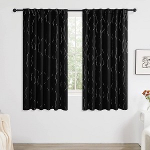 Deconovo Back Tab Room Darkening Curtains – Silver Lines & Dots, 2 Panels - 1 of 4