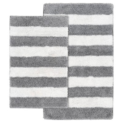 Piccocasa Microfiber Striped Bathroom Rugs Shaggy Soft Thick And