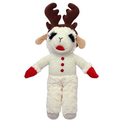 Multipet Holiday Lamb Chop with Reindeer Antlers Plush Dog Toy (13" Standing Lamb)