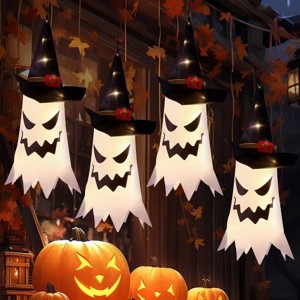 Halloween Decorations Outdoor Decor Hanging Outdoor String Lights Glowing Ghost Witch Hat Halloween Decorations Ornaments Halloween Lights (4Pcs) - 1 of 3