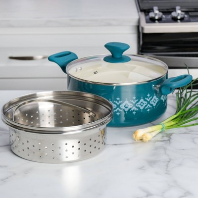Teal 5-Quart Nonstick Ceramic Dutch Oven with Steamer Insert