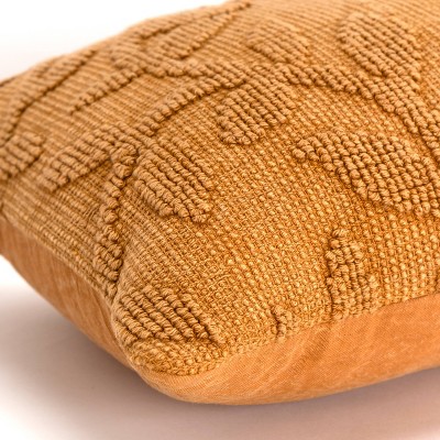 Orange Cotton Botanical Lumbar Pillow with Stonewashed Finish