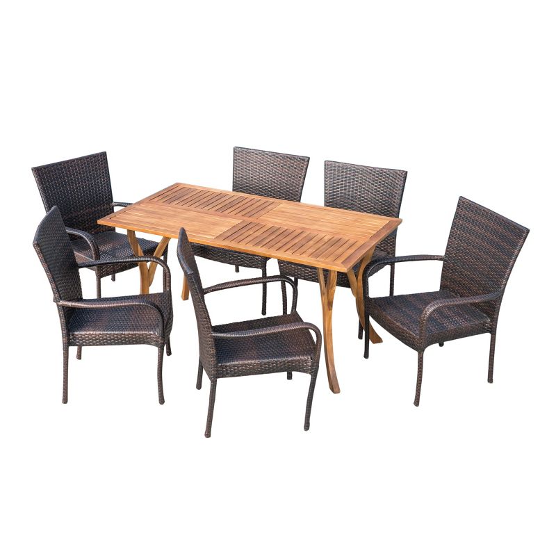 Monterey 7pc Acacia & Wicker Dining Set - Christopher Knight Home, 3 of 8