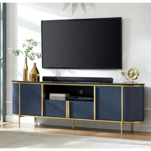 70" TV Stand with Faux Marble Top, Luxury Media Console Table with Adjustable Shelves, Curved Profile Sliding Doors - 1 of 1